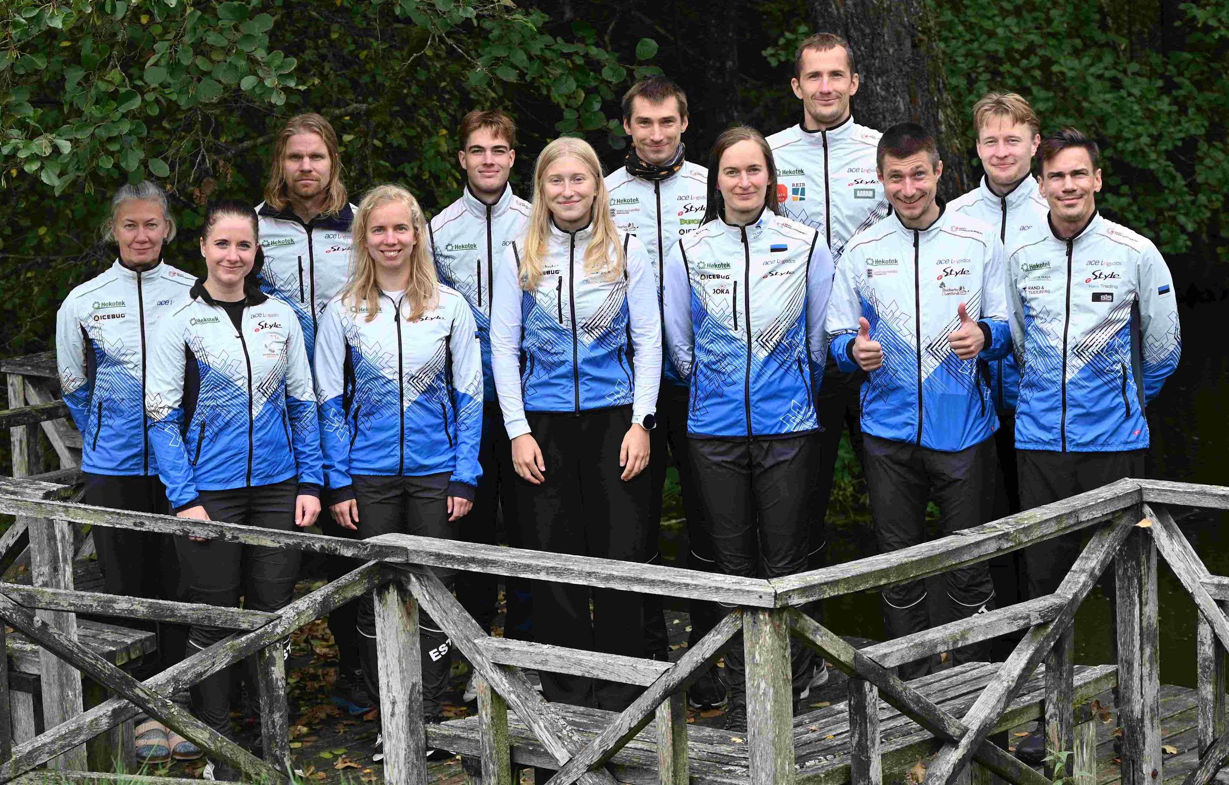 Vasakult: Elo Saue, Marianne Haug, Olli-Markus Taivainen, Margret Zimmermann, Jürgen Joonas, Maria Eller, Lauri Sild, Sigrid Ruul, Kristo Heinmann, Timo Sild, Ossi Rasmus Priks, Kenny Kivikas. Foto: Eesti Orienteerumisliit.